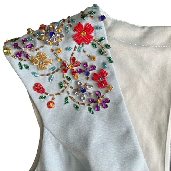 Mac Duggal NWT 26540 BEADED CAP SLEEVE V NECK A LINE GOWN in French Blue… - Picture 9 of 13